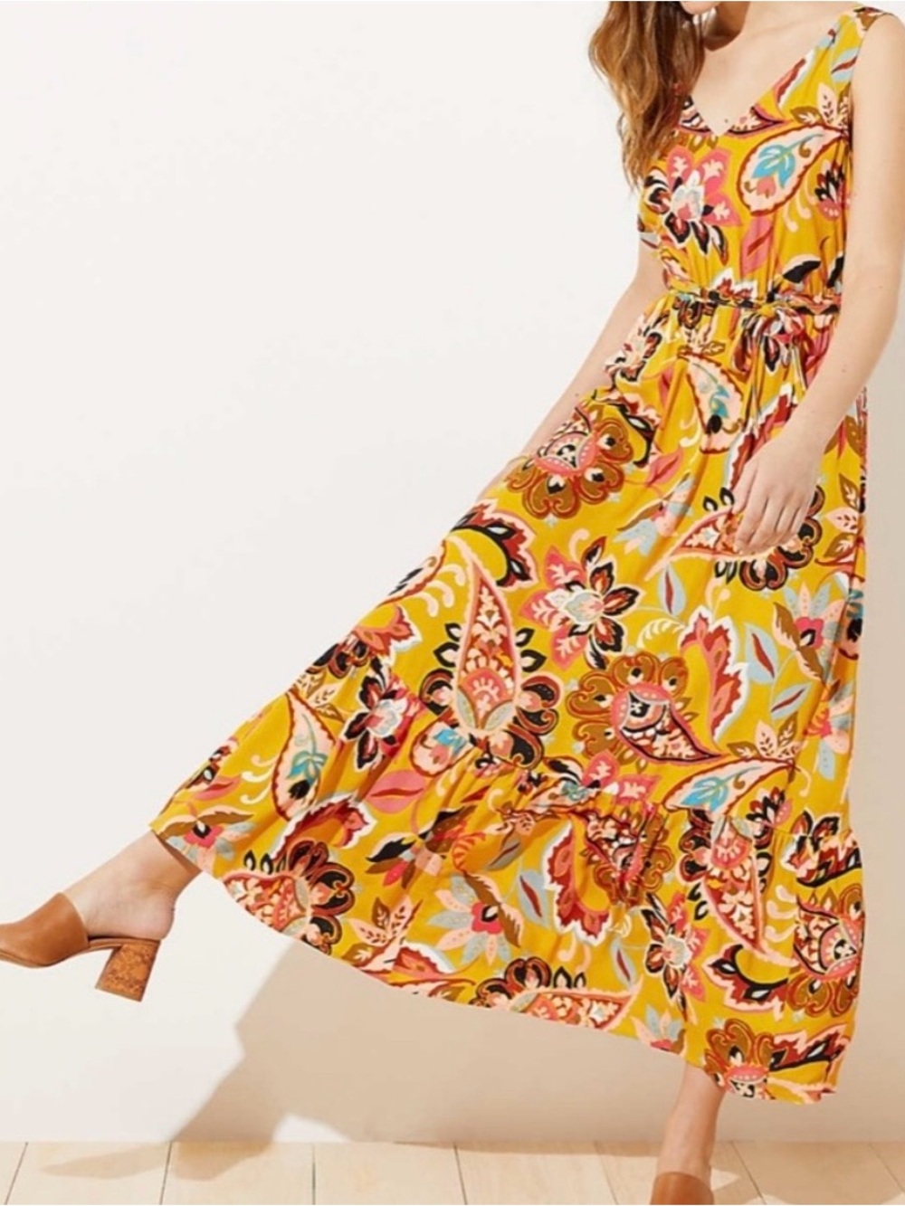 LOFT Paisley Floral Maxi Tie-Waist Dress - Picture 2 of 5